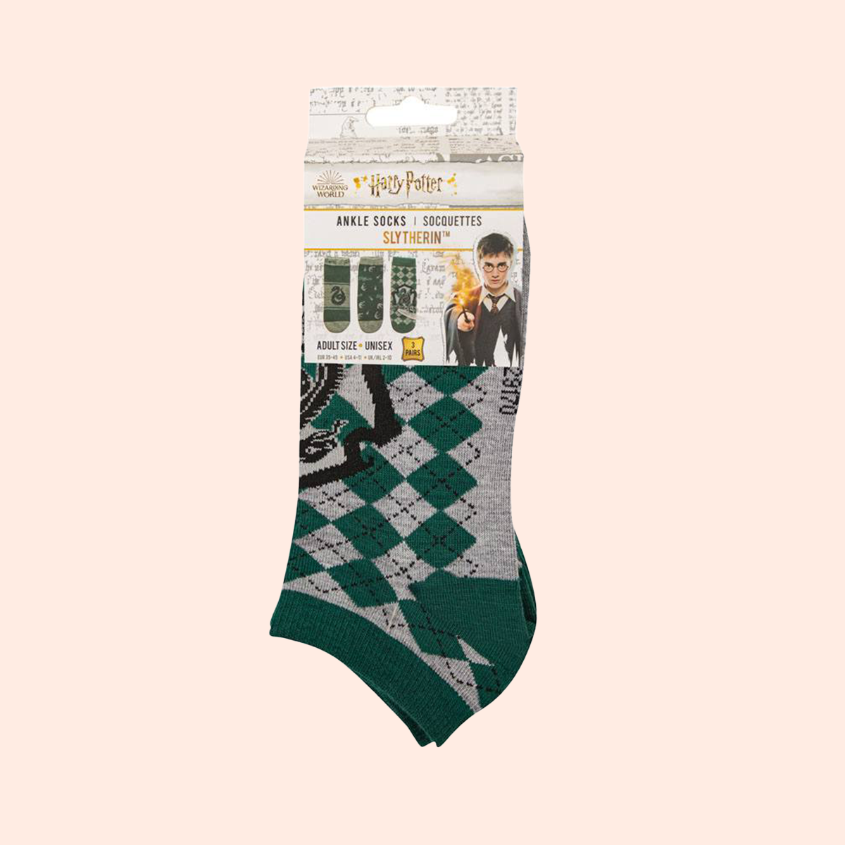 3 Paires de socquettes Serpentard Harry Potter photo emballage